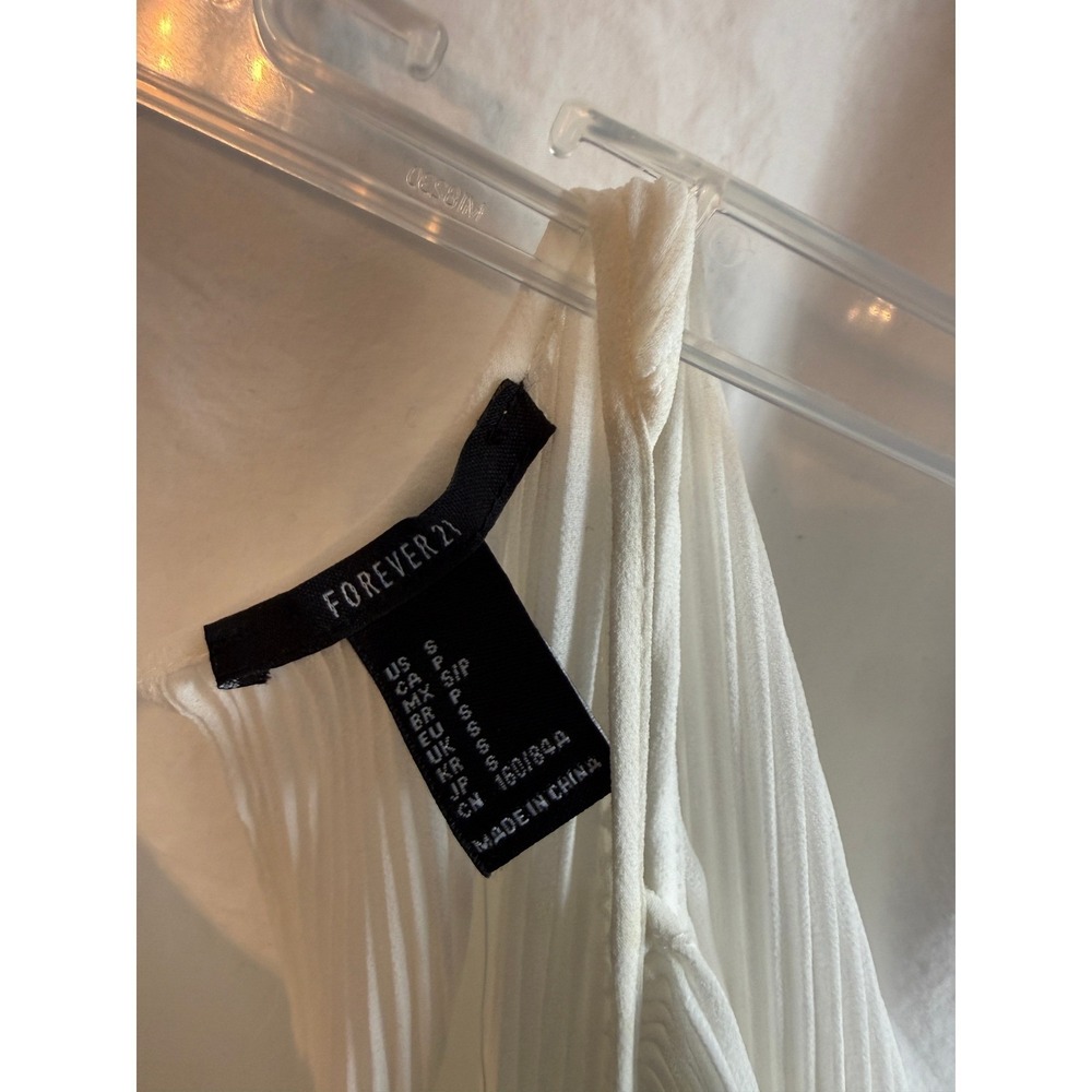 Forever 21 Ivory Pleated Cold Shoulder Top Long Sleeve V-Back Small Ivory White - Picture 4 of 5